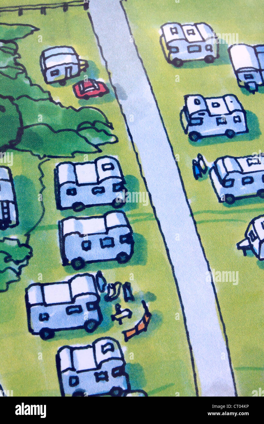 Illustration of motorhomes at a campsite Stock Photo