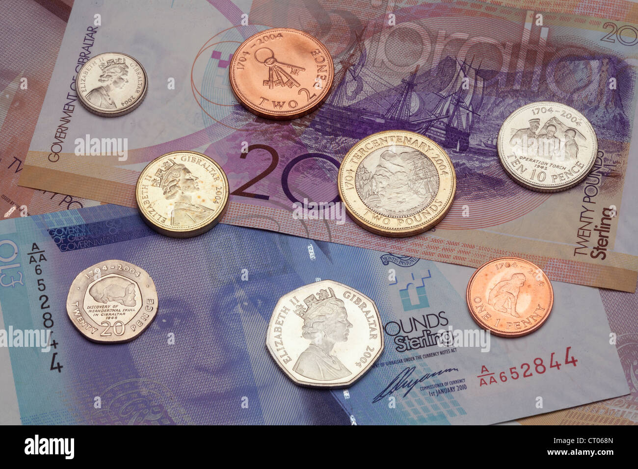 Gibraltar currency, Rock of Gibraltar money Stock Photo