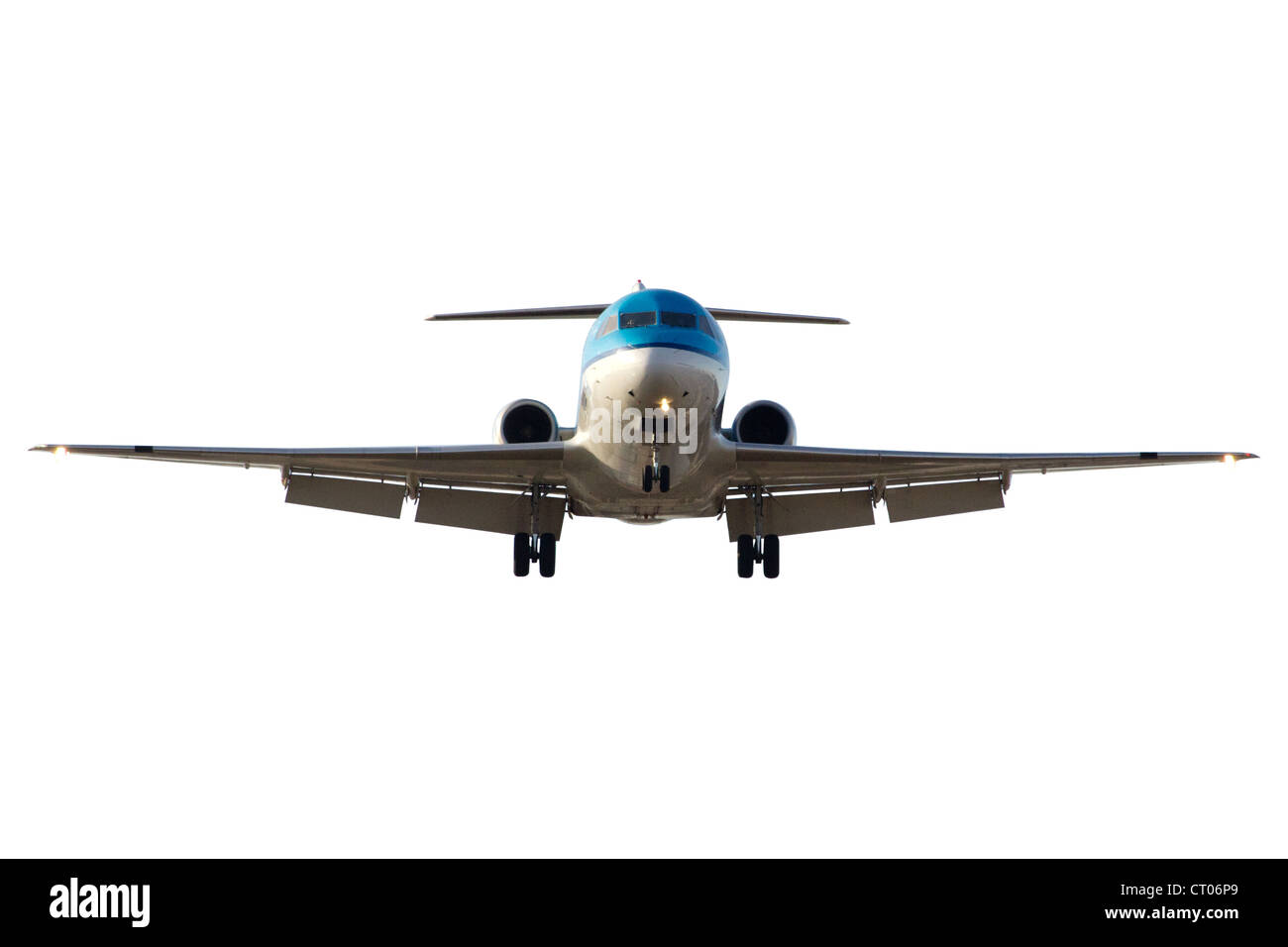 Front view of a landing airliner. Isolated with clipping path Stock Photo