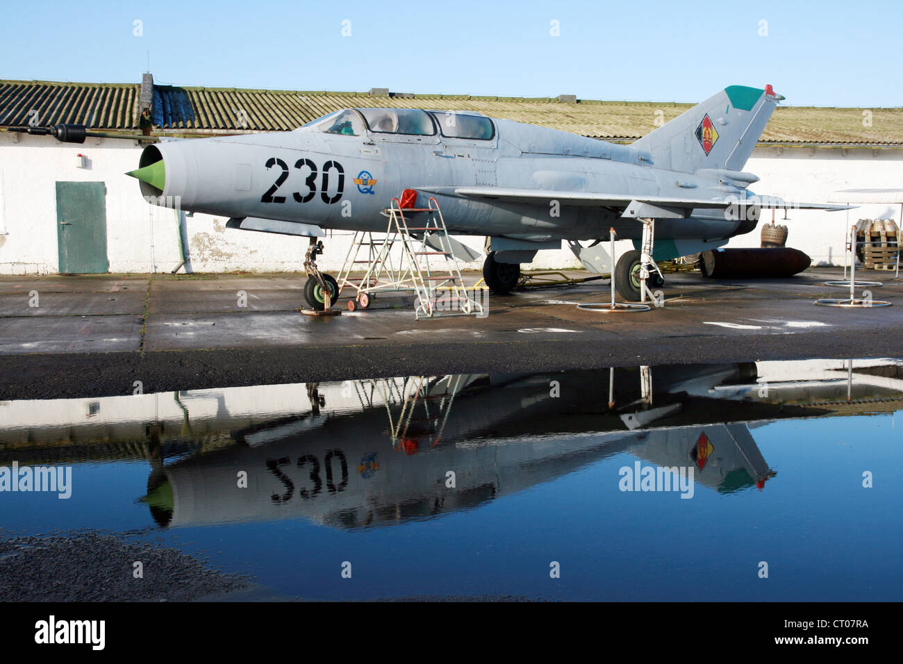 East German Air Force MiG-21 Fishbed in Peenemunde, Germany Stock Photo