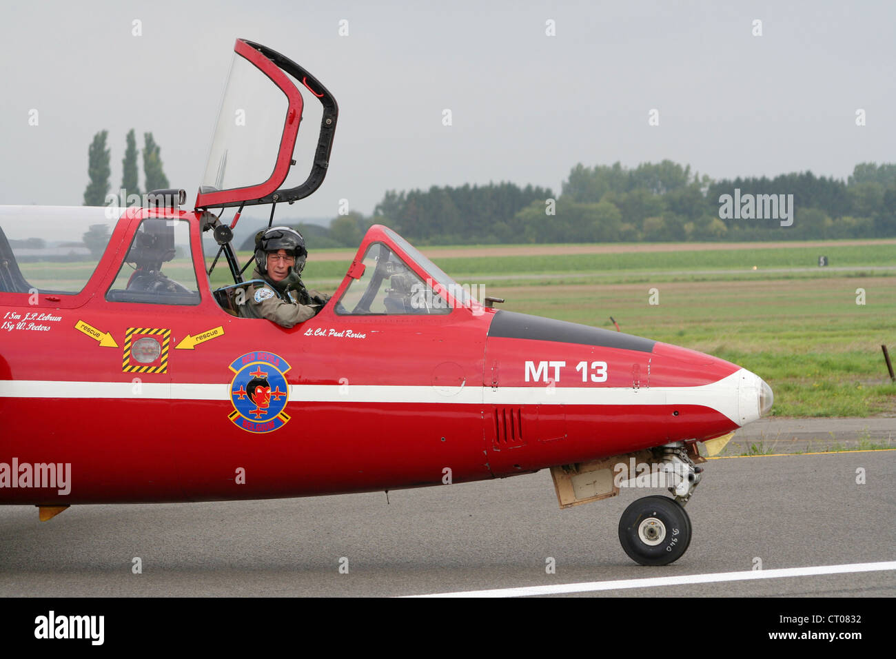 Belgian Air Force pilot in a CM170 Magister training jet Stock Photo