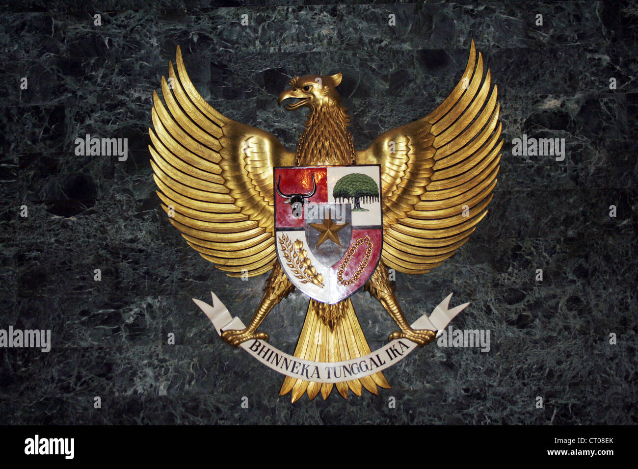 The statue of Garuda Pancasila, displayed at Ruang Kemerdekaan (Independence Room) in National Monument (Monas), Jakarta. Stock Photo