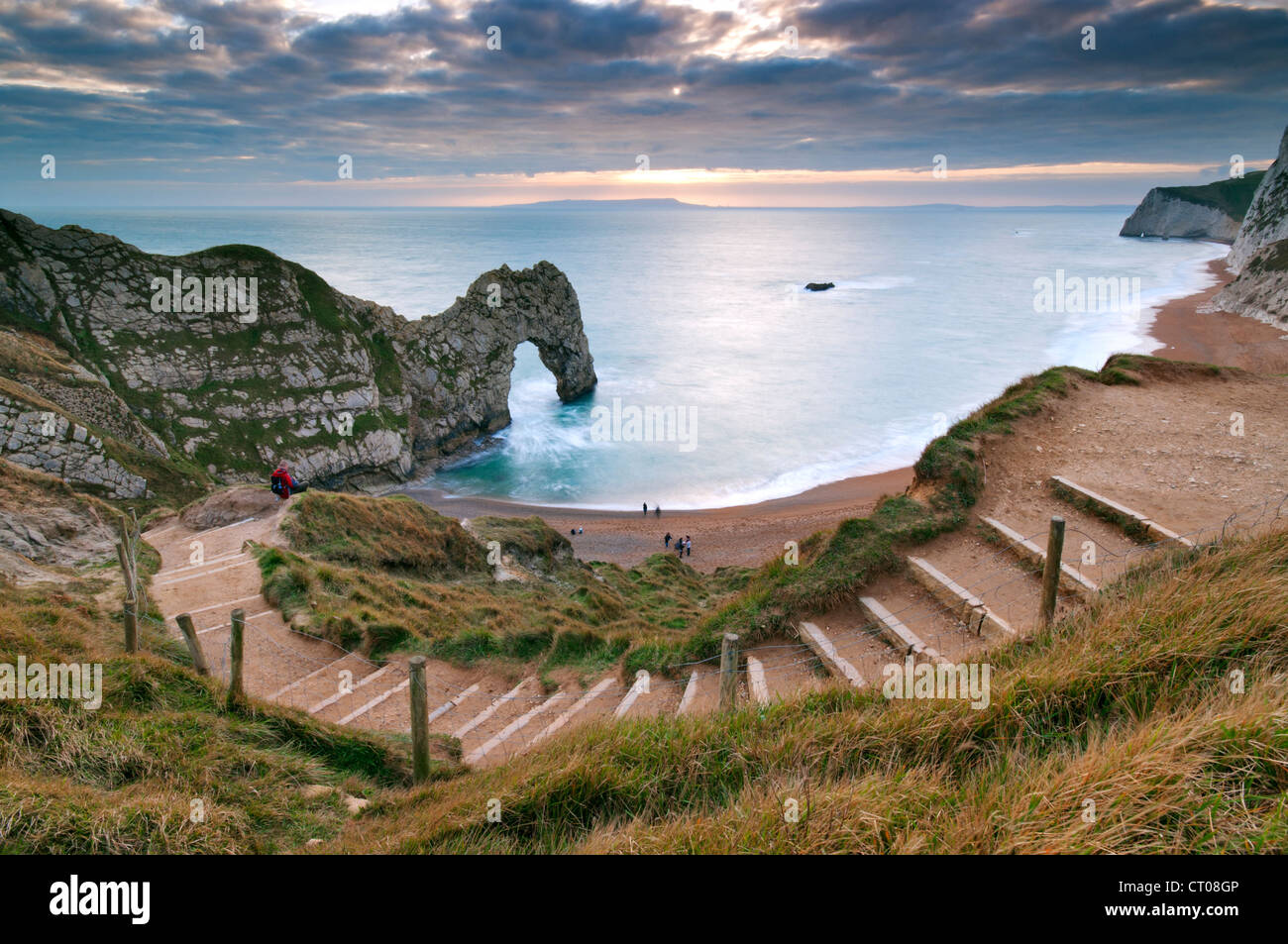 View of Durdle Door and the Jurassic Coast, Dorset. Stock Photo