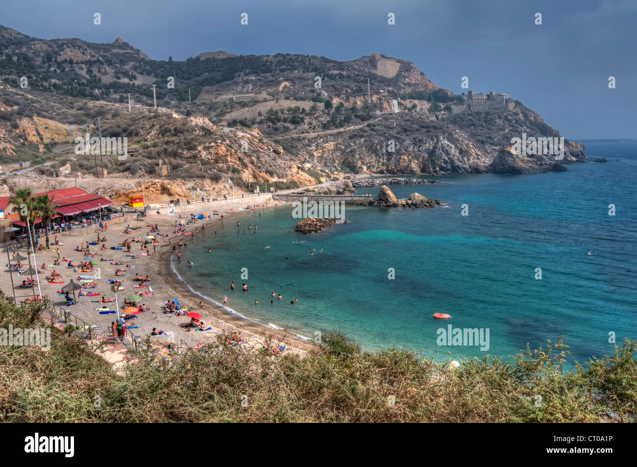 HDR of Playa Cala Cortina beach just outside the city of Cartagena in the  region of Murcia, South Eastern Spain Stock Photo - Alamy