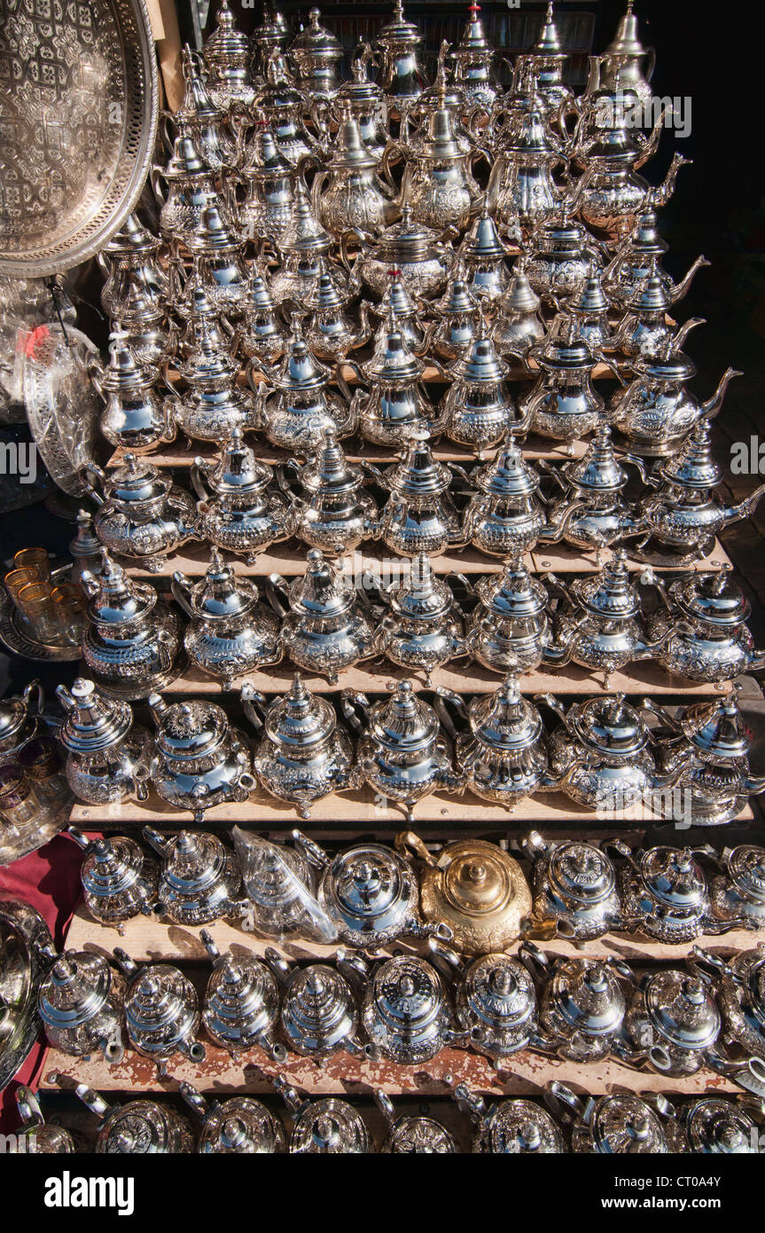 teapots for sale in the ancient medina in Marrakech, Morocco Stock Photo