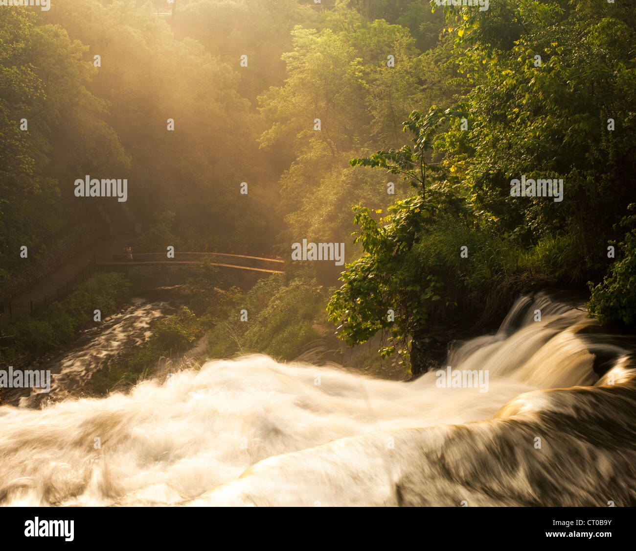Mist fills the 53 foot tall Minnehaha Falls gorge as viewed from above the falls. Stock Photo