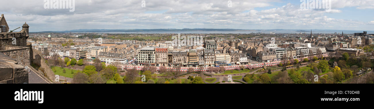 Panoramic shot over Edinburgh from the Castle Stock Photo