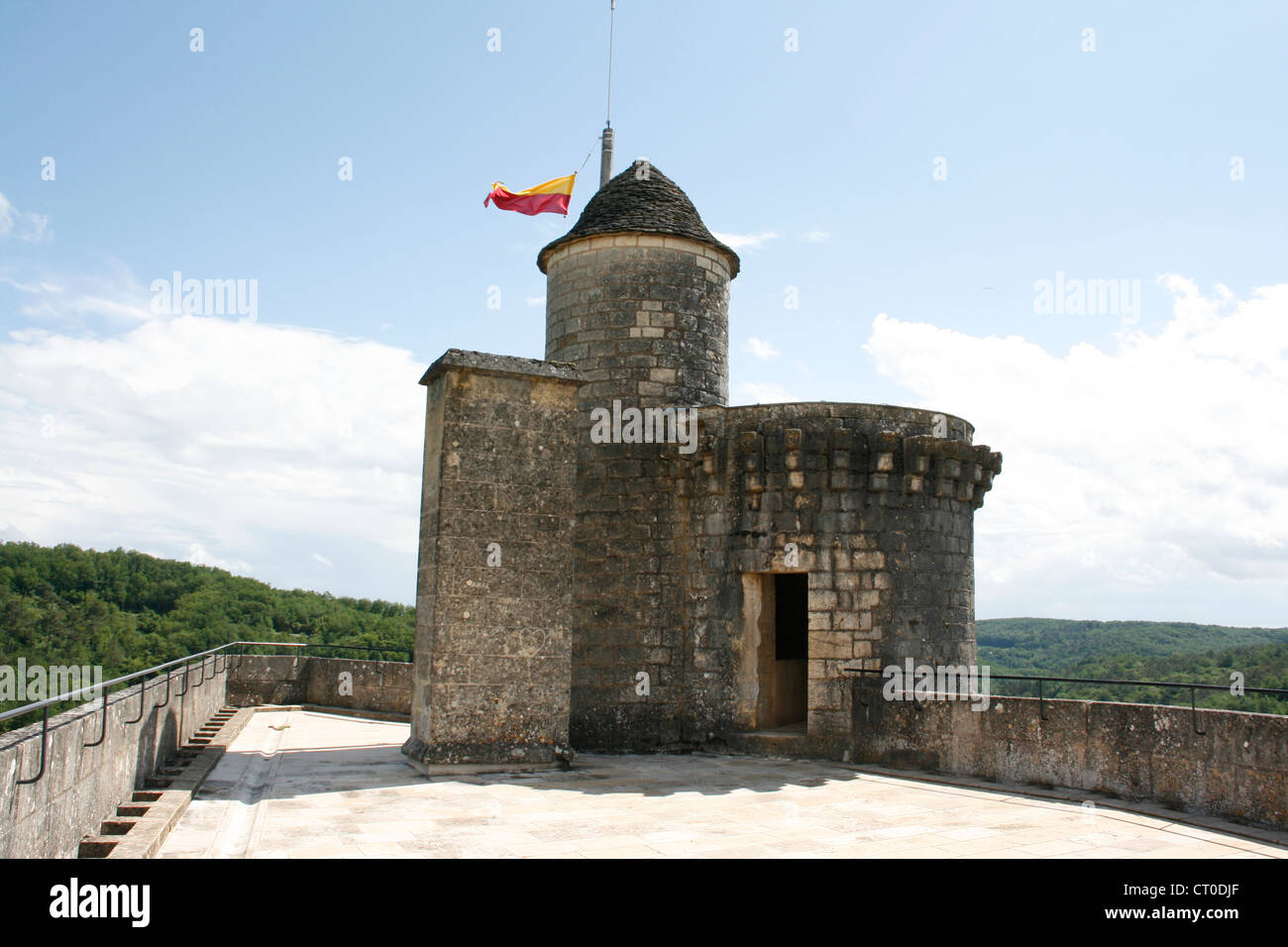 turret at the top of the Chateau of Bonaguil Stock Photo