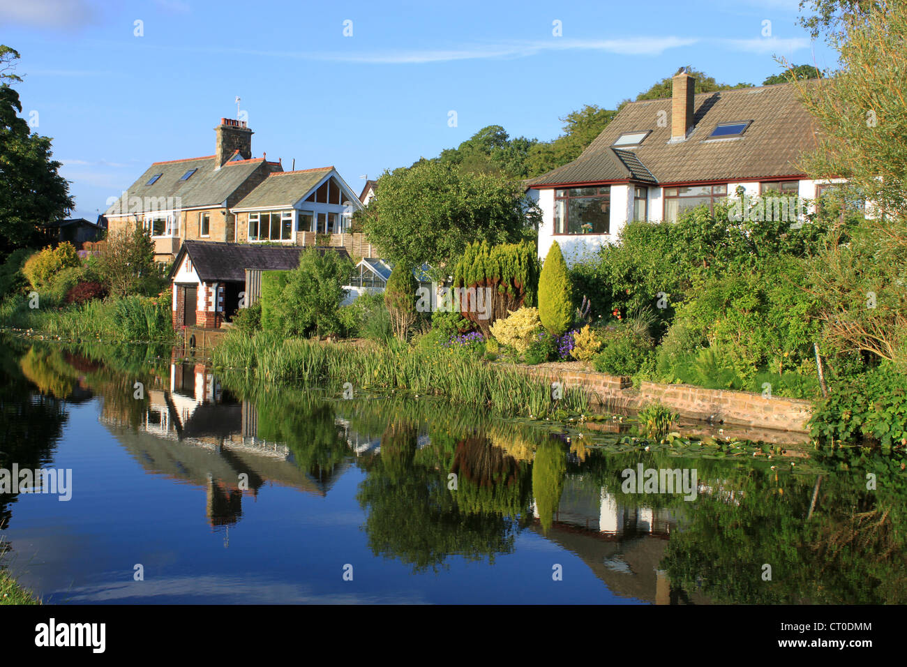 Canal side houses by Lancaster canal, Lancaster Stock Photo Alamy