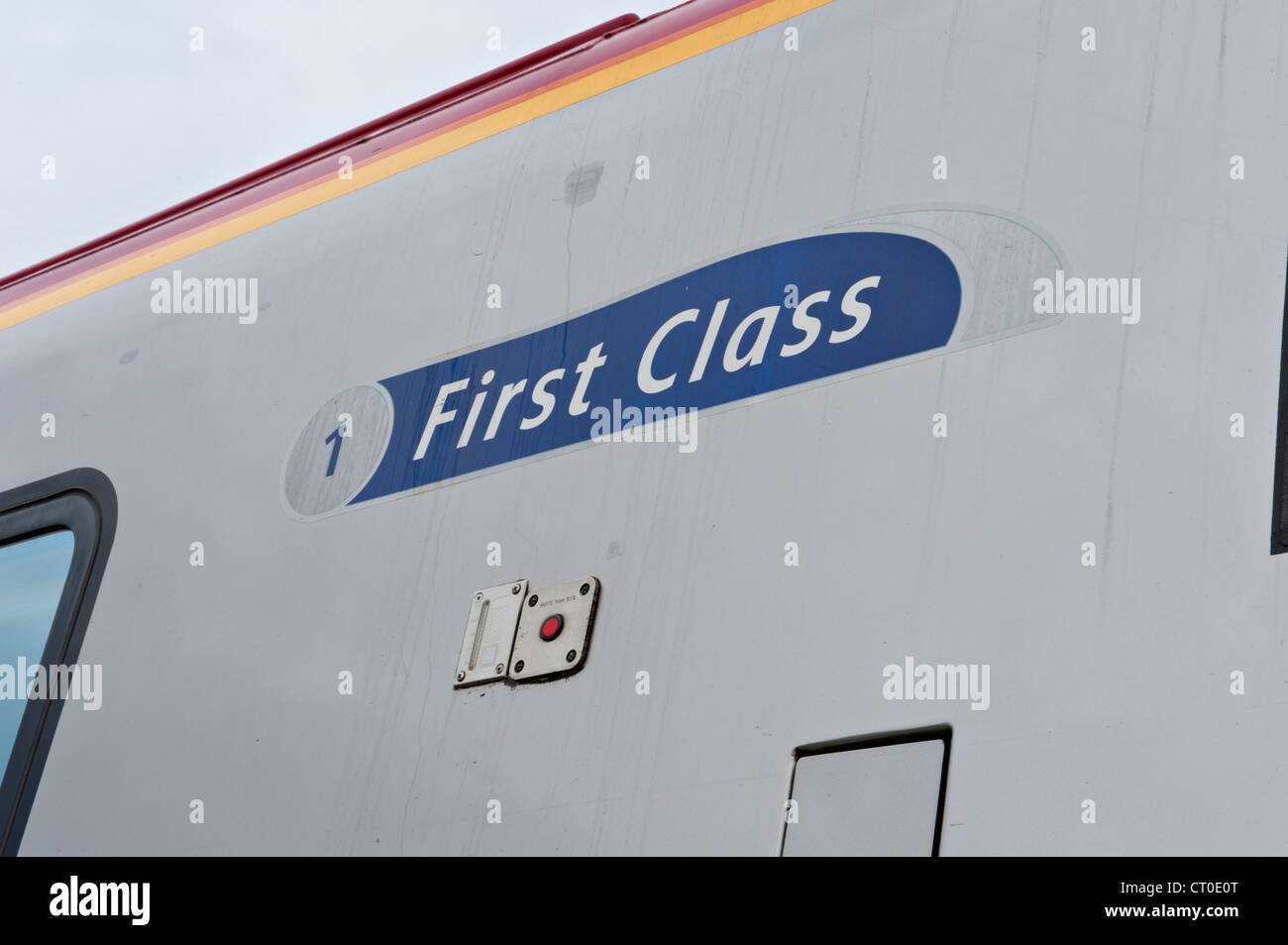 First Class sign on the side of a railway carriage Stock Photo