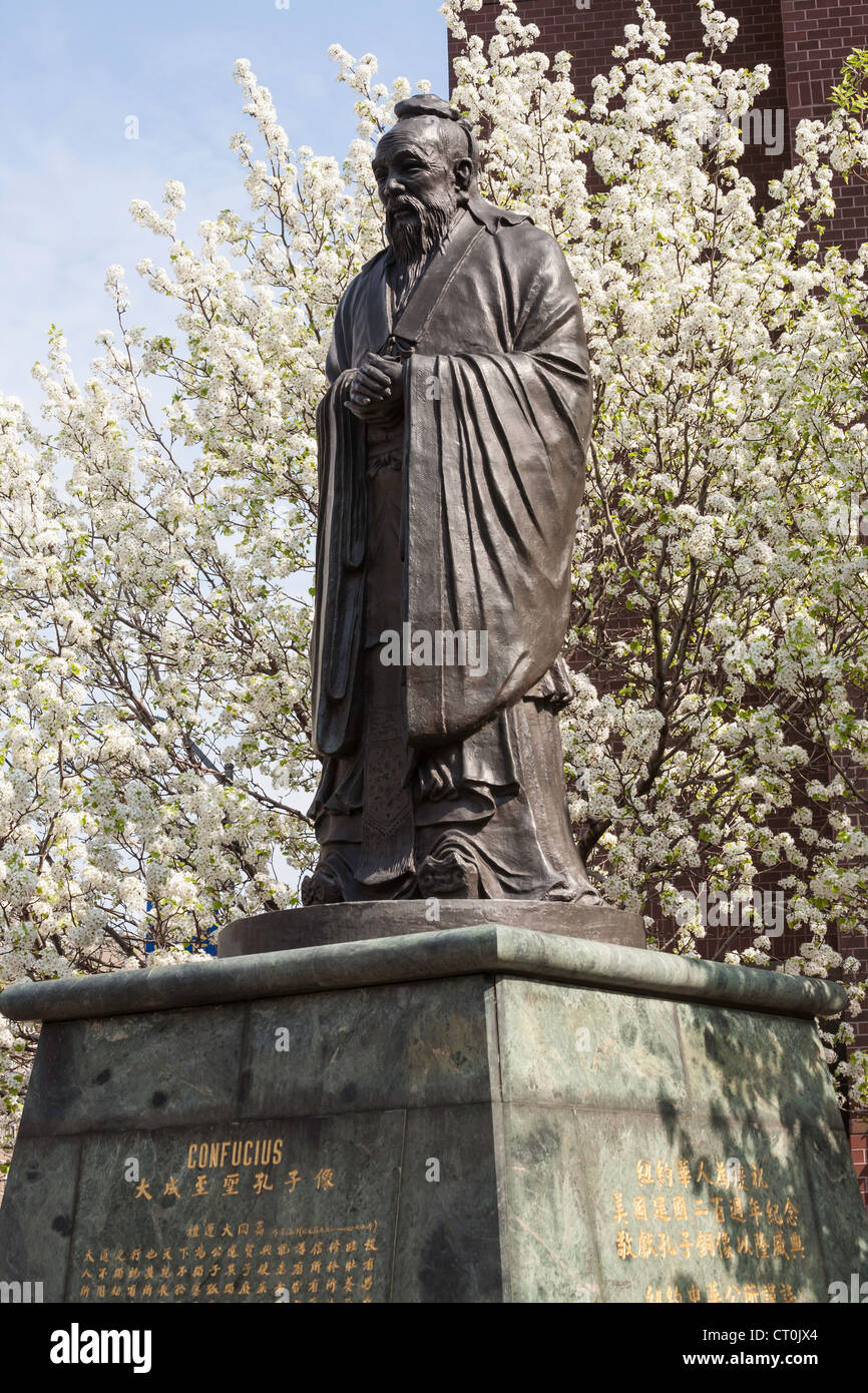Statue of Confucius, Confucius Plaza, Bowery, Chinatown , NYC Stock Photo