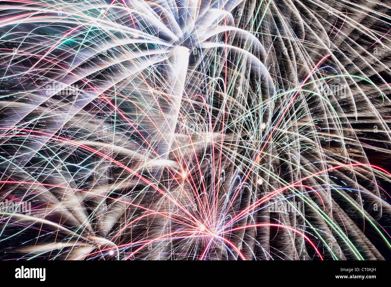 Brightly Colored Fireworks Light Up The Night Sky Stock Photo Alamy