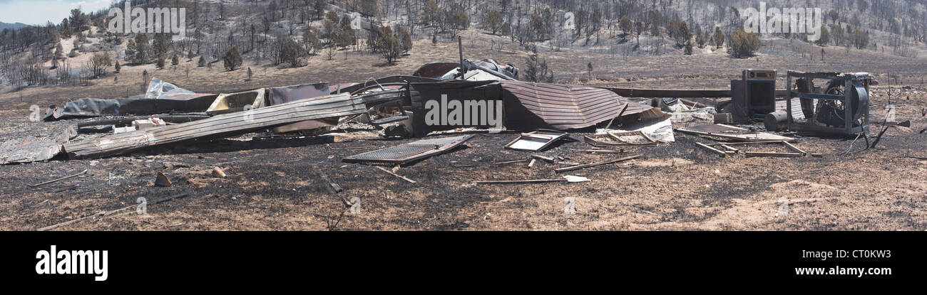 Wildfire and forest fire destroys 50,000 acres of mountain and cabin residental areas in central Utah. Wood Hollow fire. Stock Photo
