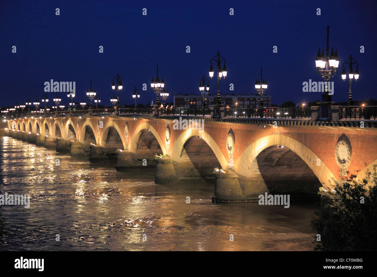 France, Aquitaine, Bordeaux, Pont de Pierre, Garonne River, Stock Photo