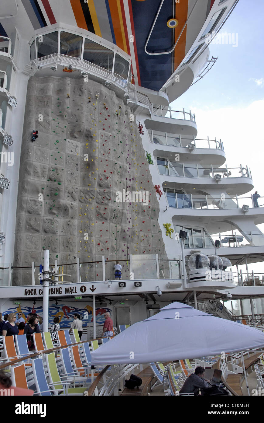 Climbing wall on the Royal Caribbean International's Oasis of the Seas largest passenger ship Stock Photo