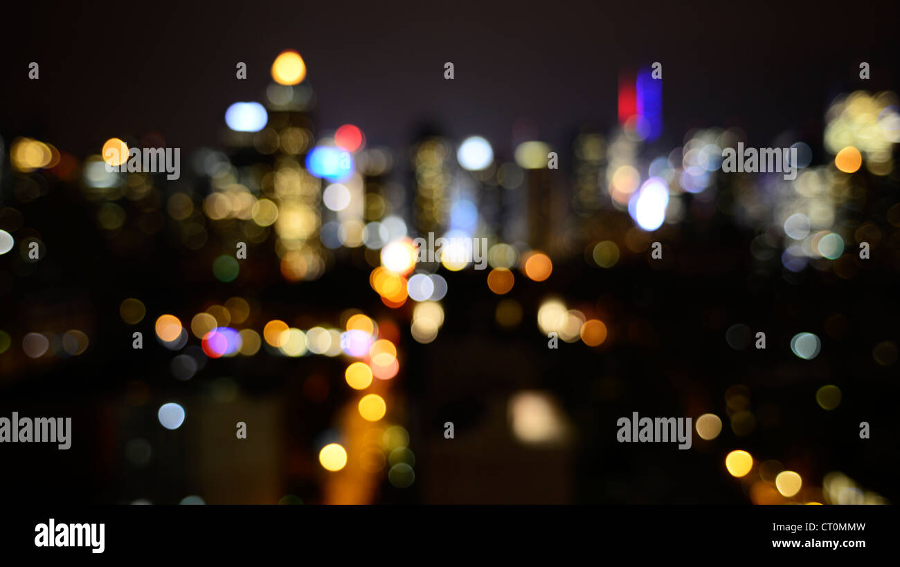 Out of focus cityscape of midtown Manhattan lights, seen from a