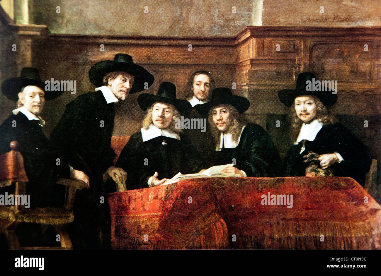 The Sampling Officials of the Amsterdam Drapers’ Guild (The Syndics) – Rembrandt van Rijn Stock Photo