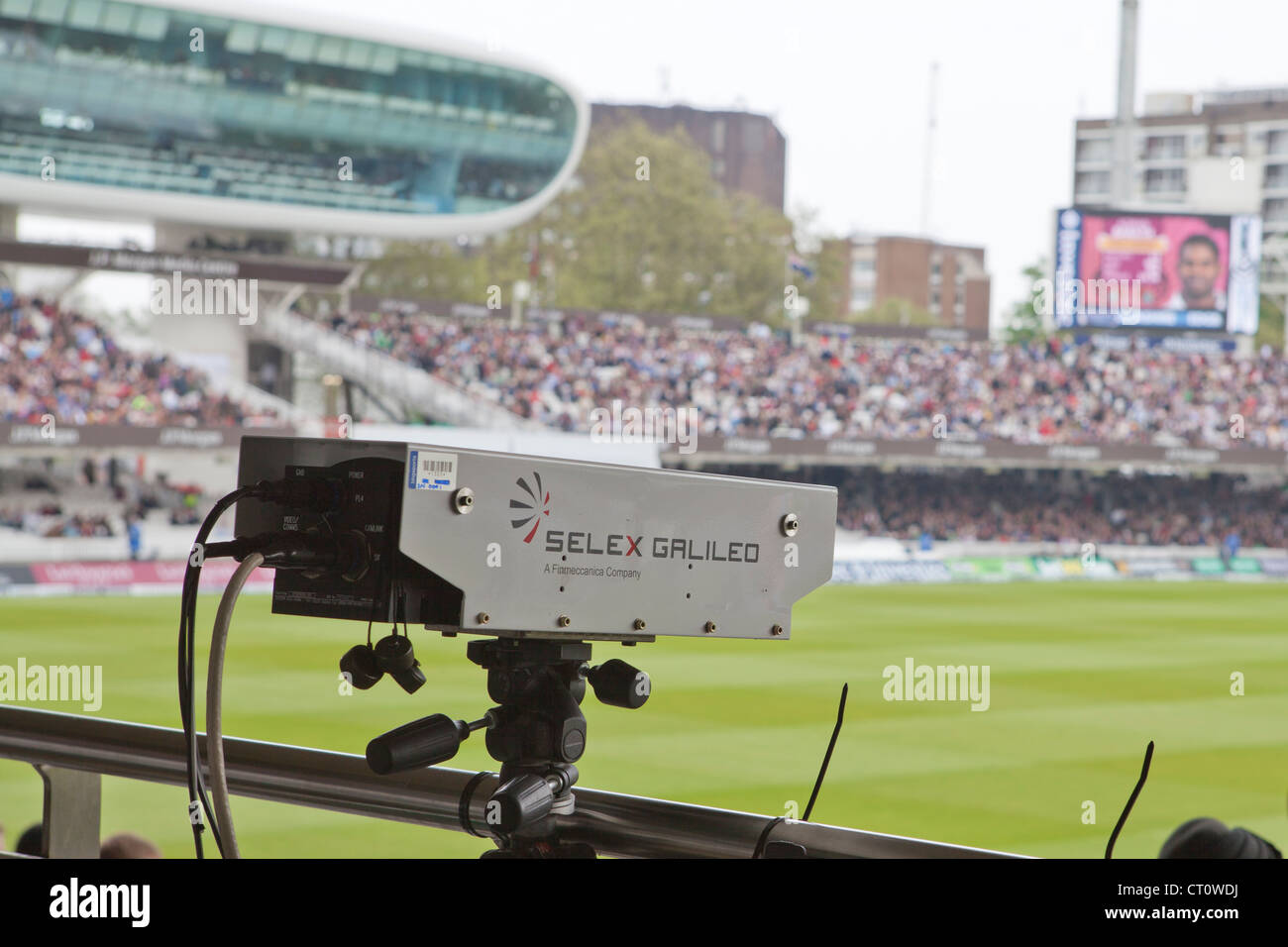 Hot Spot is an infra-red imaging system used in cricket to determine whether the ball has struck the batsman, bat or pad. Stock Photo
