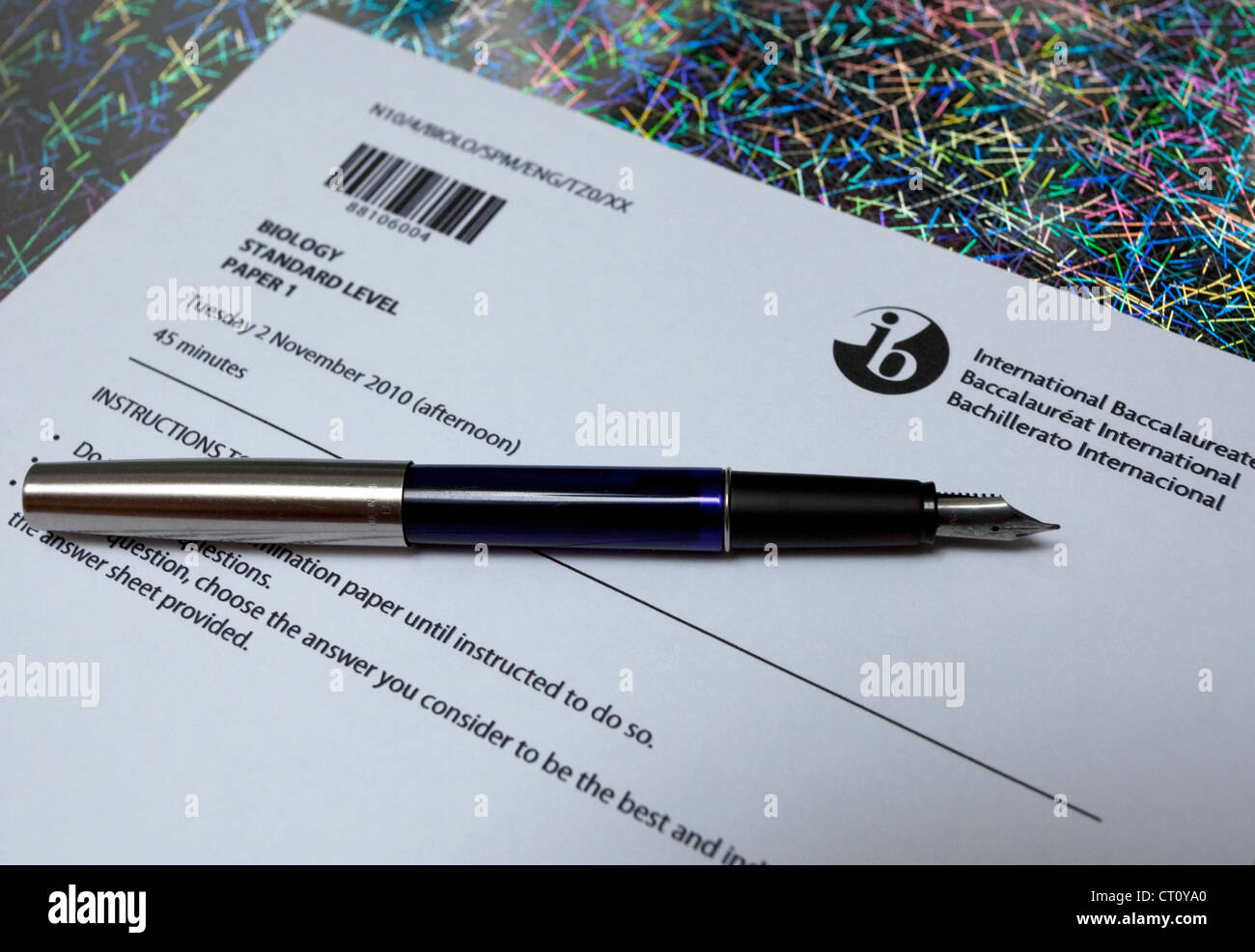 International Baccalaureate examination paper, London Stock Photo - Alamy