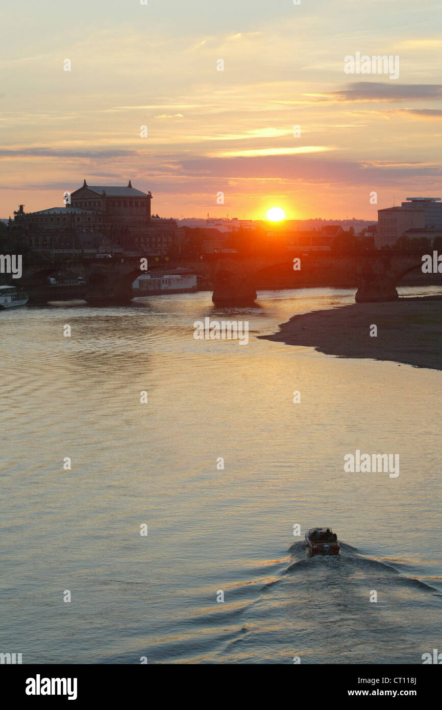 Dresden, Cityscape with same in the evening light Stock Photo