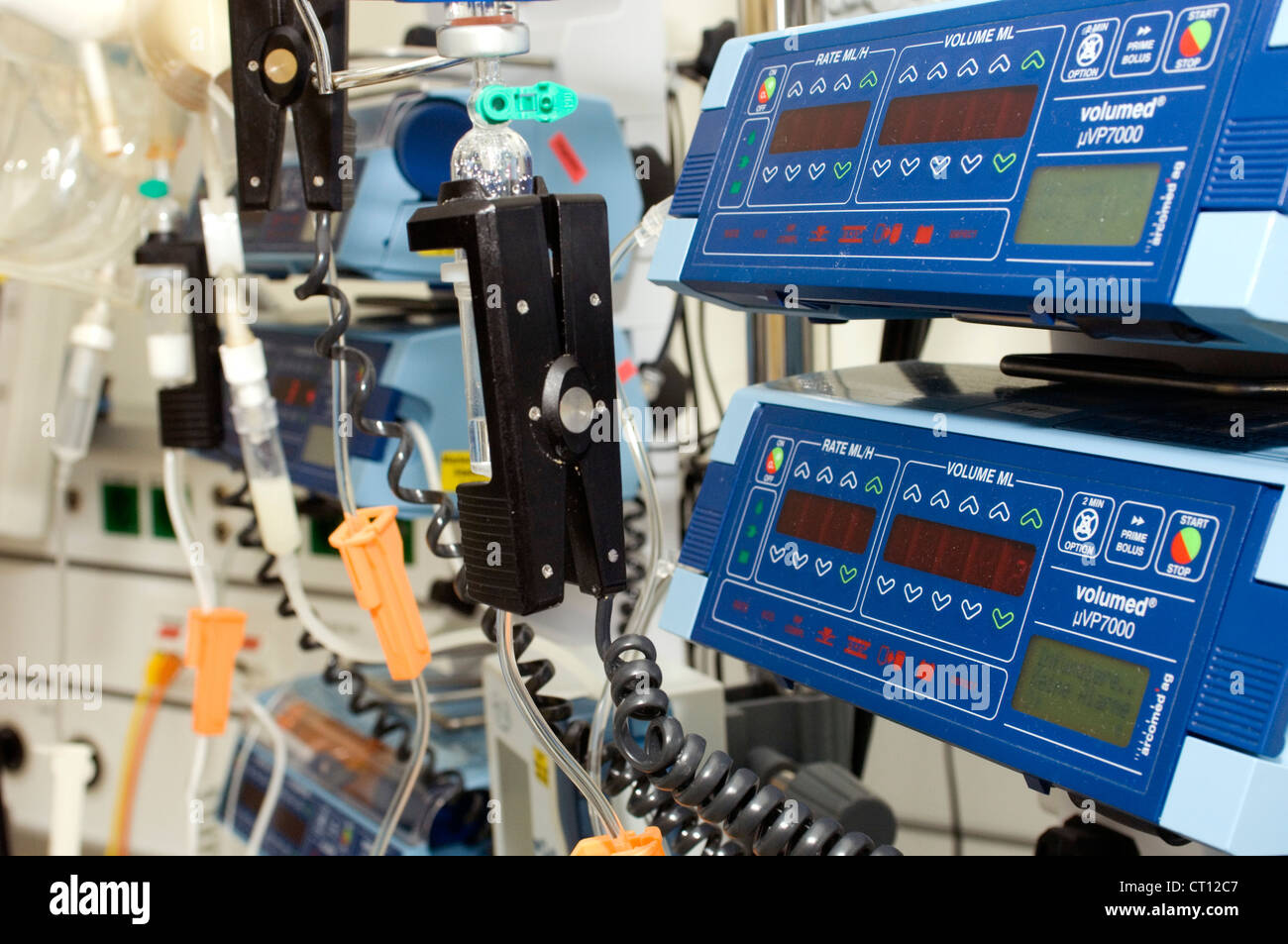 Patient monitoring equipment for endoscopic procedures. Stock Photo