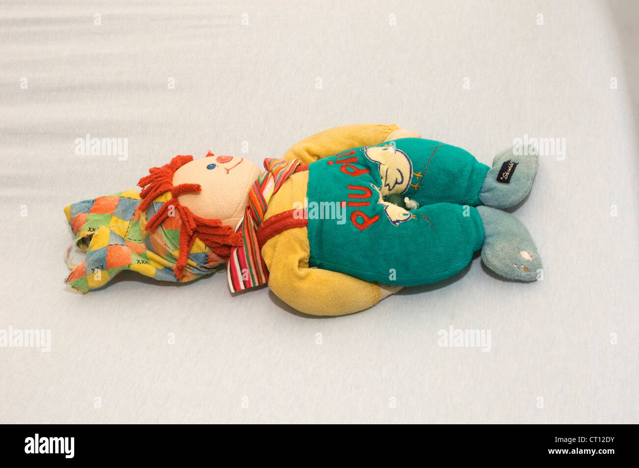 A child's cuddly toy left behind on a hospital bed while its own was undergoing a medical procedure. Stock Photo