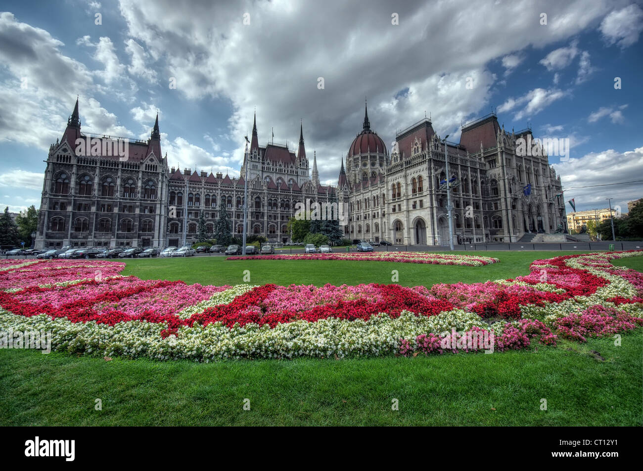 yard of Budapest Parliament, Hungary. wide view Stock Photo
