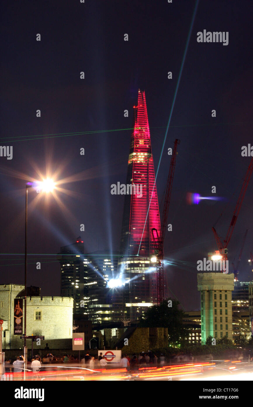 The official opening of the Shard building in London with laser show