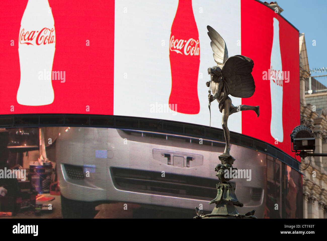 Statue of Eros in front of advertising displays in Piccadilly Circus, London, UK Stock Photo