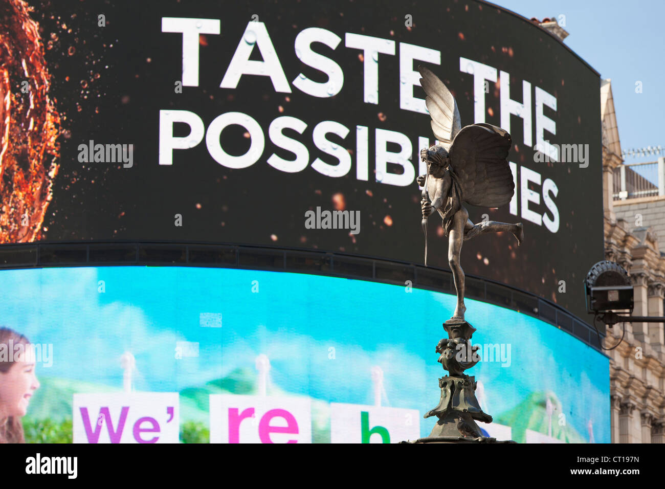 Statue of Eros in front of advertising displays in Piccadilly Circus, London, UK Stock Photo