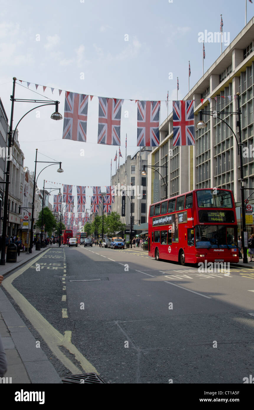 Union Jacks flying above Oxford Street, London Stock Photo Alamy