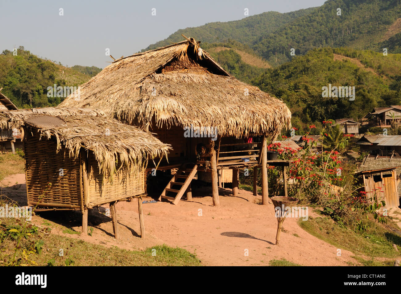 Traditional Lao homes Ban Chaluensouk Khmu Village Northern Laos Stock Photo