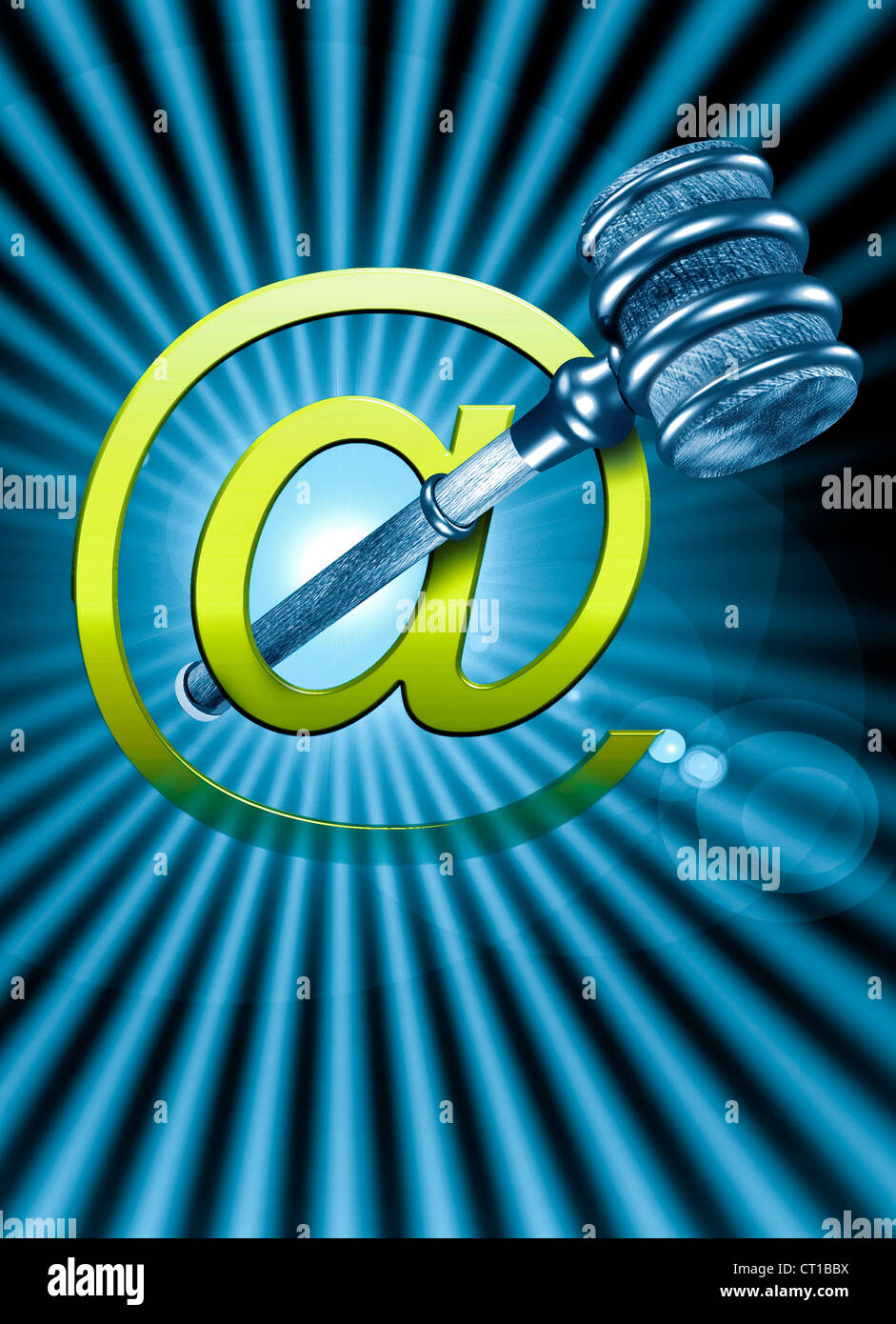 auctionhammer or gavel with at sign Stock Photo