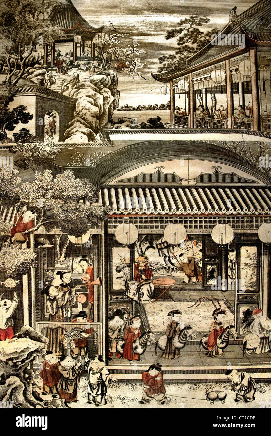 Woodblock print color on paper Chinese China Stock Photo Alamy