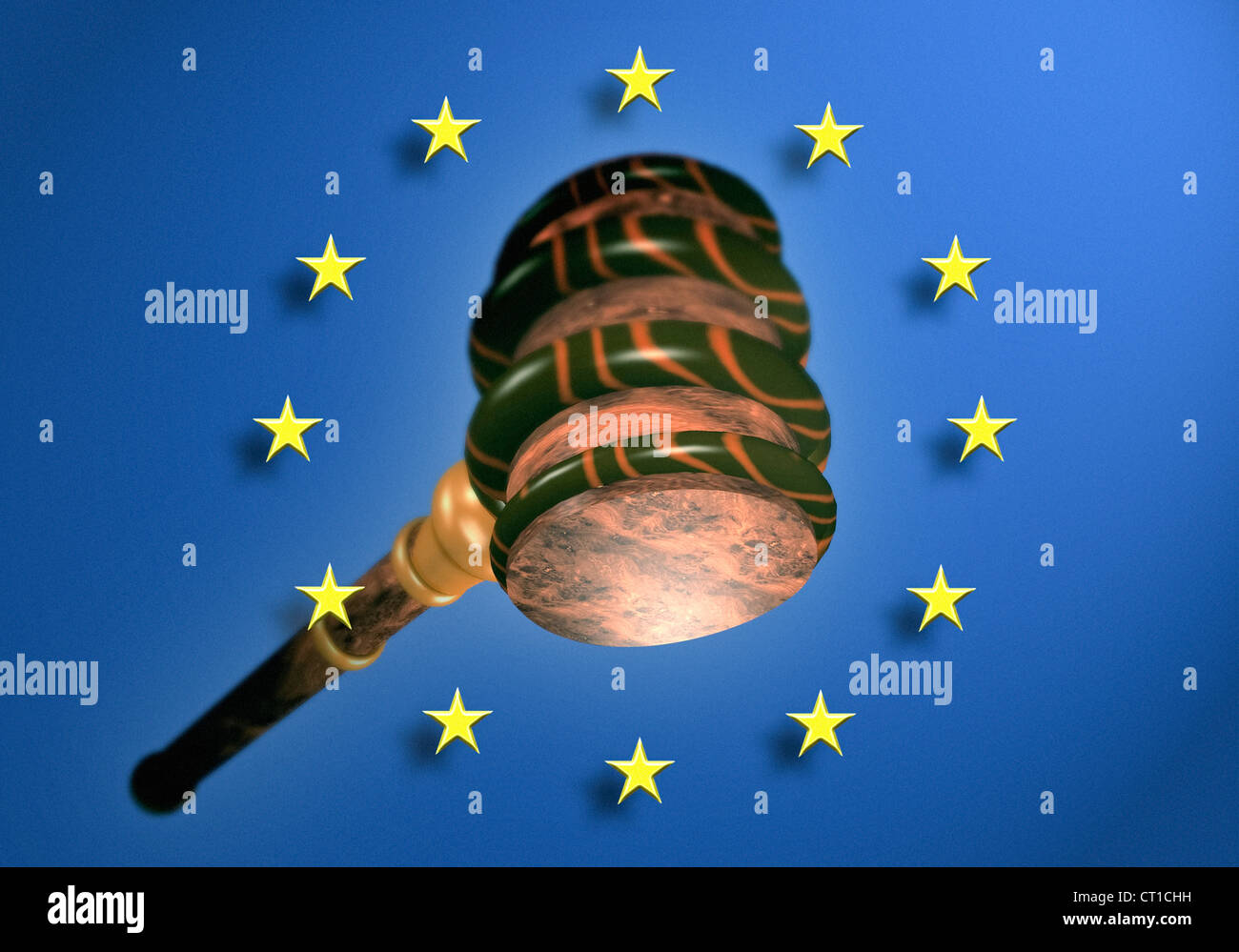Gavel or auction hammer with European flag - Richter Hammer oder Auktionshammer vor Europa Fahne Stock Photo