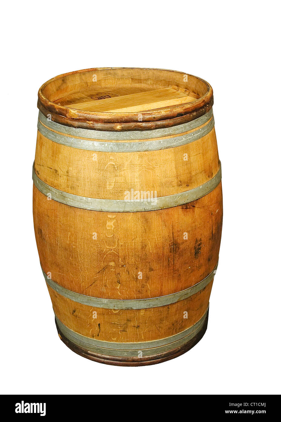 Traditionelles Weinfass aus Holz auf weißem Hintergrund Stock Photo