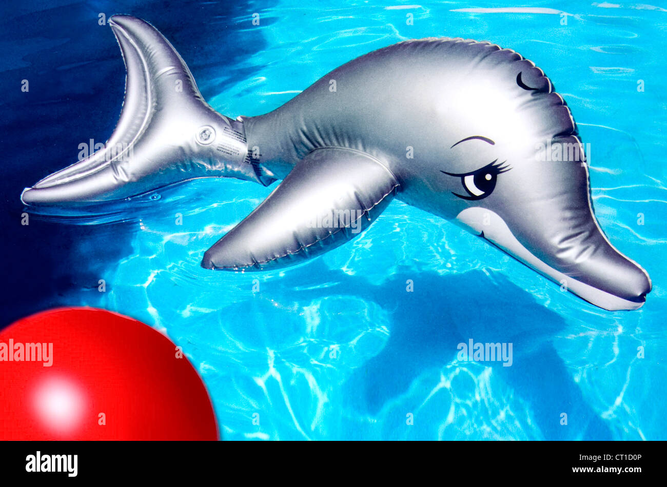 aufblasbarer Delphin schwimmt im Pool Stock Photo