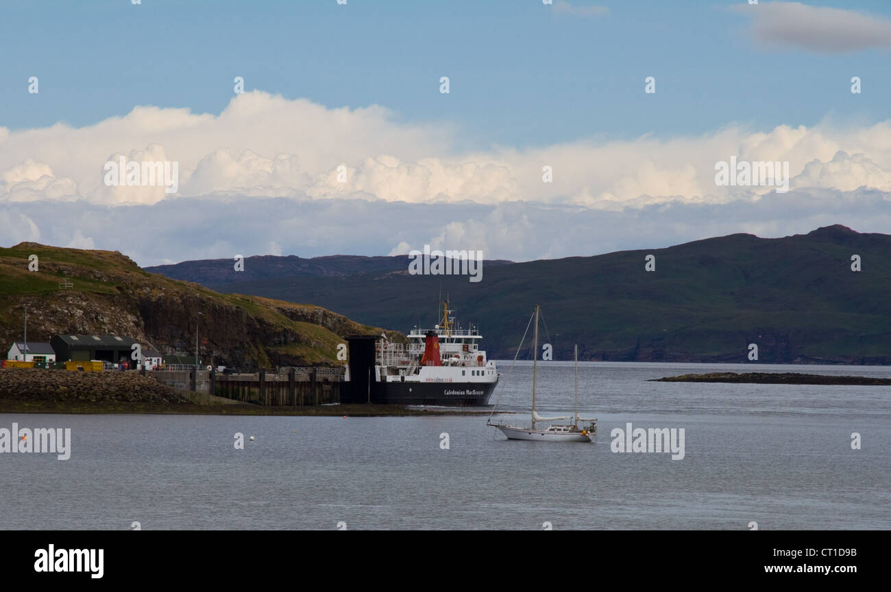 The Caledonian MacBrayne ferry Loch Nevis at the pier at the Isle of Canna, Small Isles, Scotland Stock Photo
