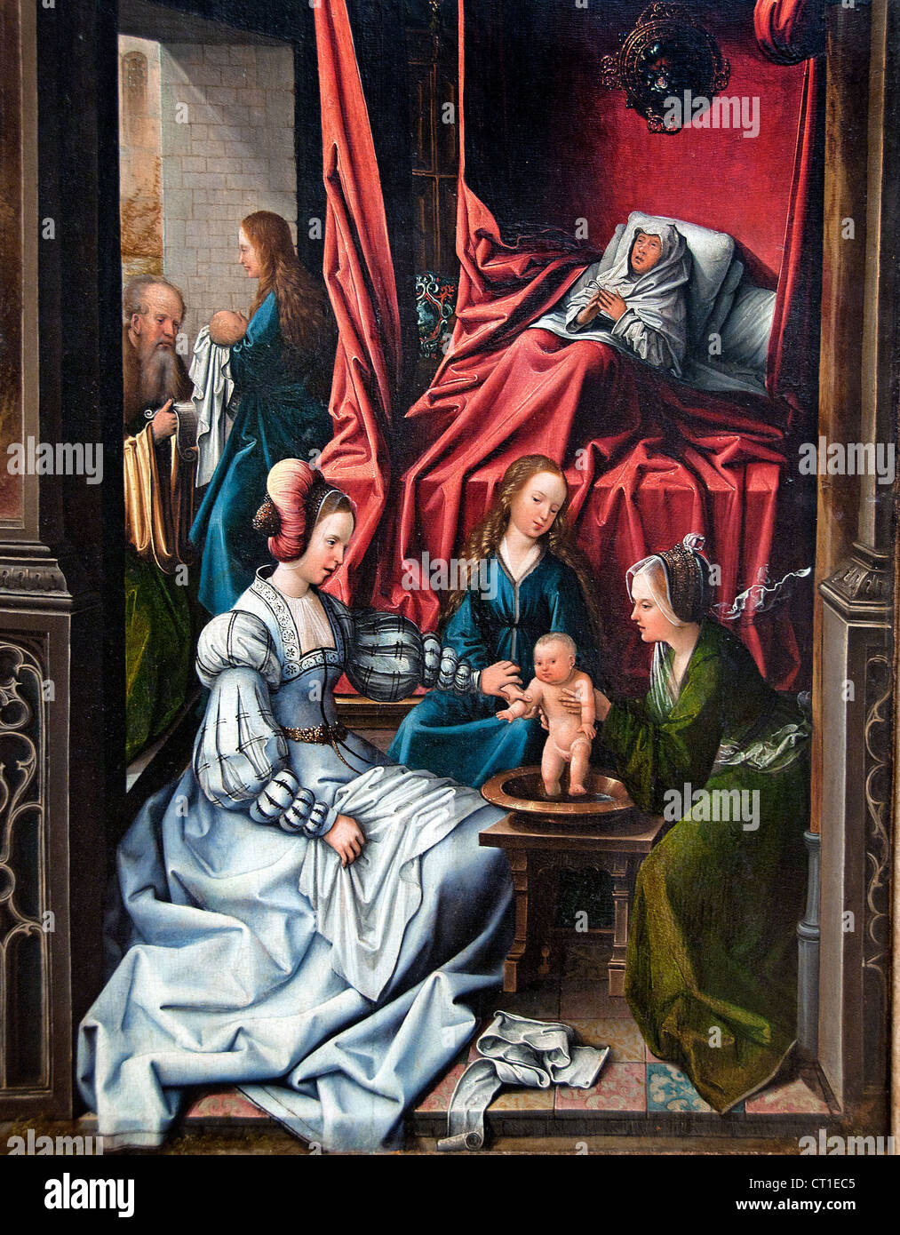 Birth and Naming of Saint John the Baptist Trompe l'oeil with Painting of The Man of Sorrow Dutch Belgian Belgium Netherlands Stock Photo