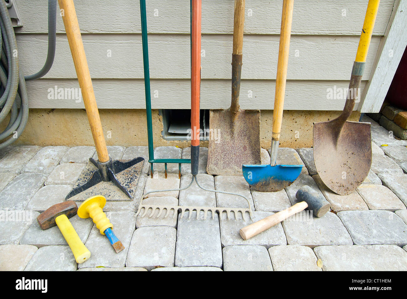 Gardening and Landscaping Tools for Yard and Pavers Hardscape Work