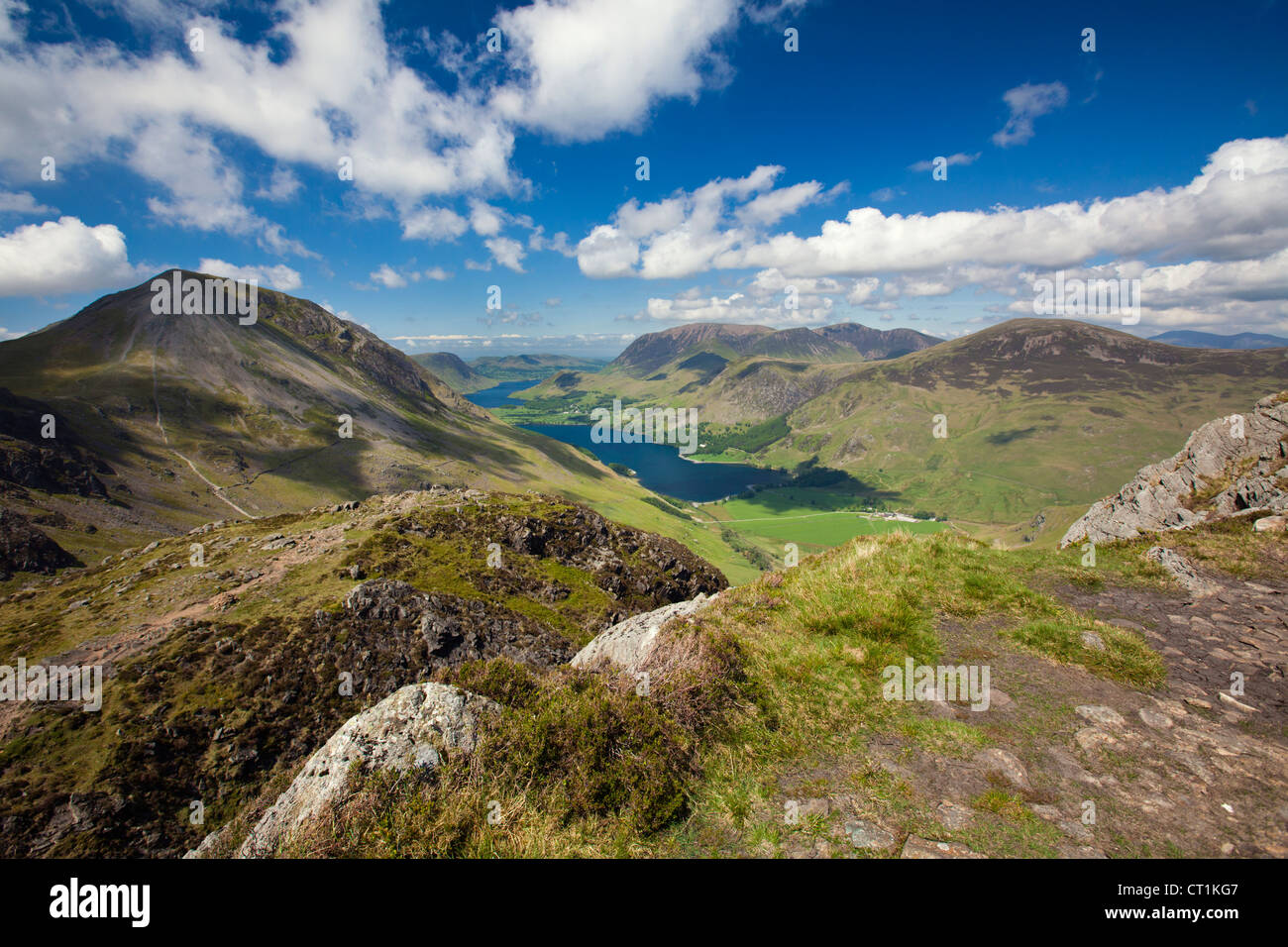 Buttermere Lake Red Pike And Grasmoor Mountains Viewed From Haystacks Mountain, The Lake District Cumbria Lakeland England UK Stock Photo