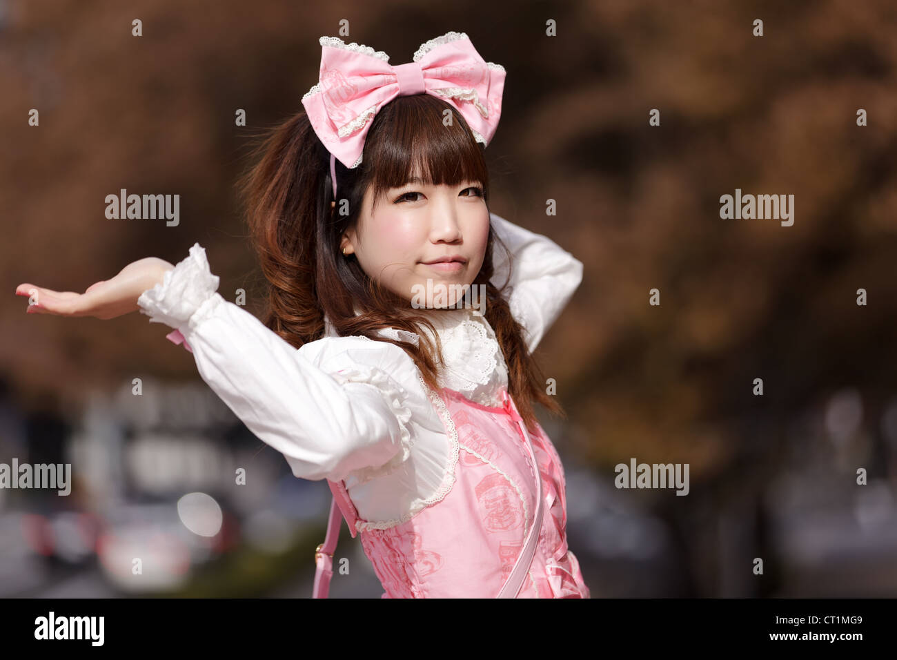 japanese cosplay in pink lolita Stock Photo