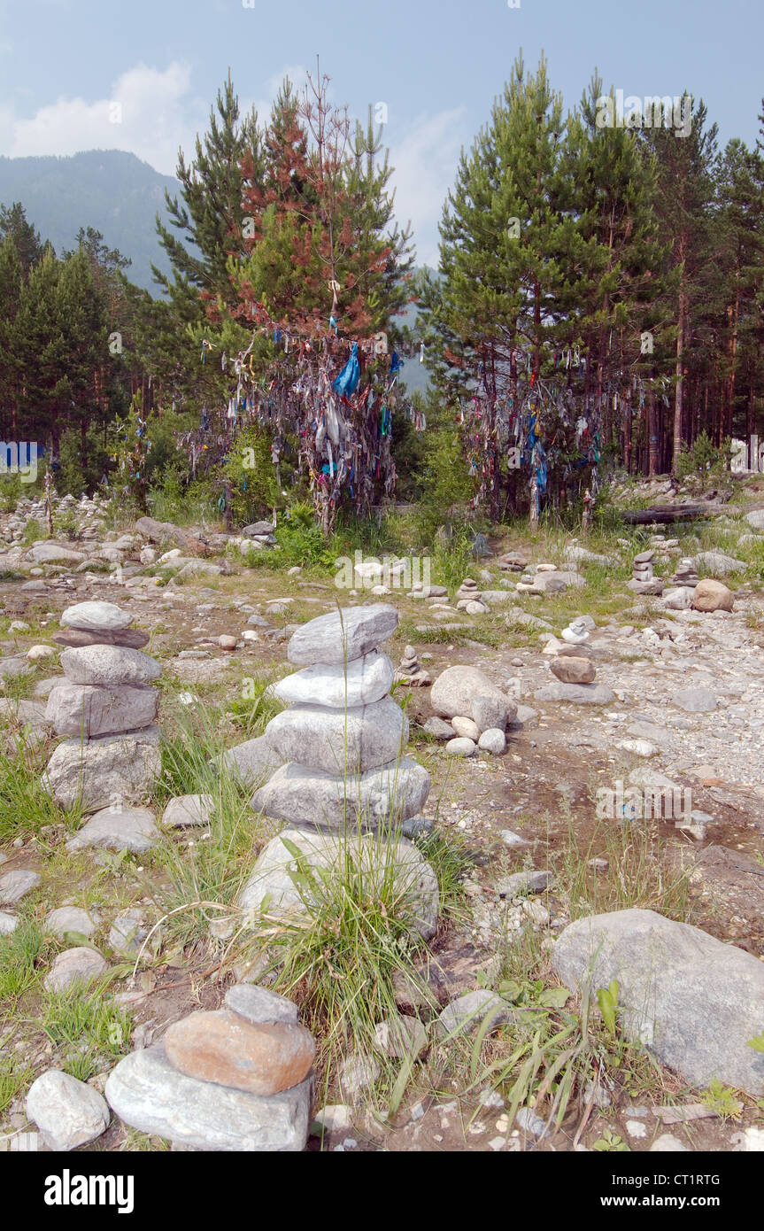 stones of fulfillment of desires, stone garden. Arshan, Tunkinsky District, Republic of Buryatia, Siberia, Russian Federation Stock Photo