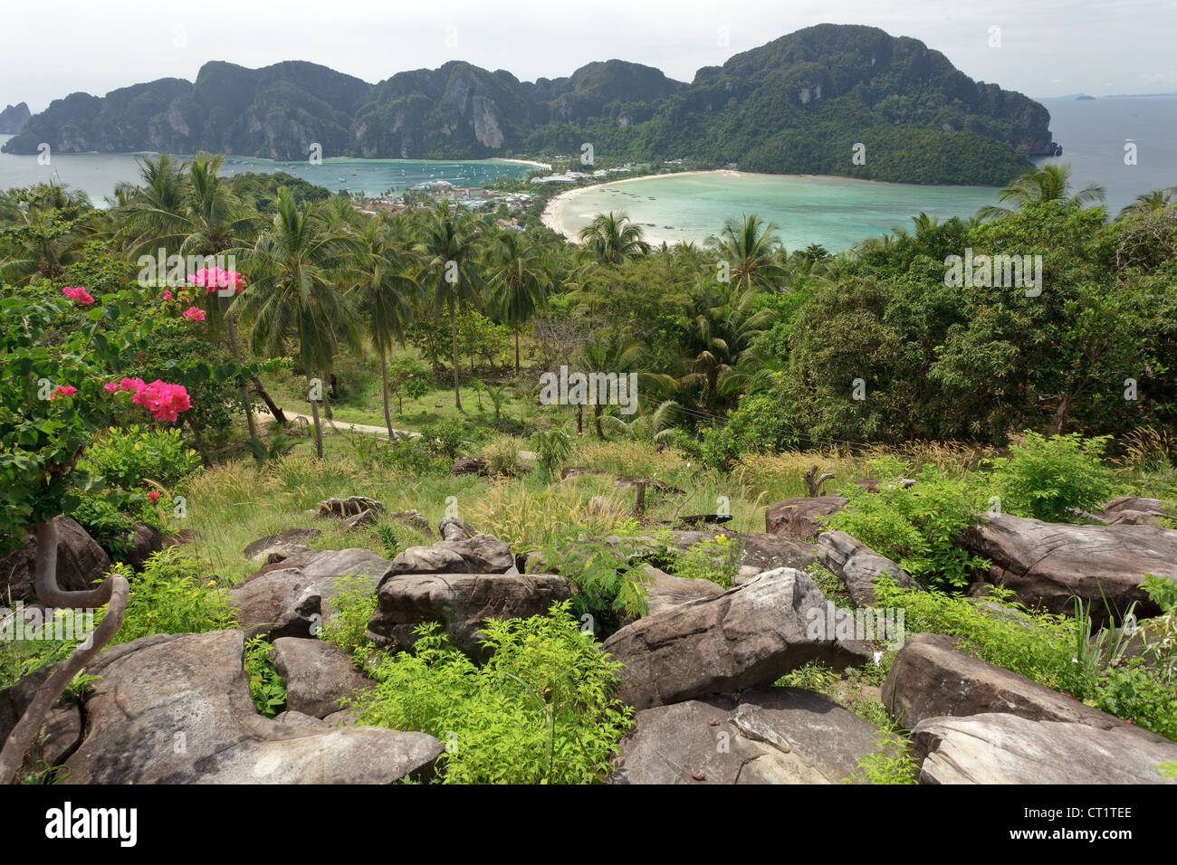 tropical island scenery from viewpoint, ko phi phi, Thailand Stock Photo