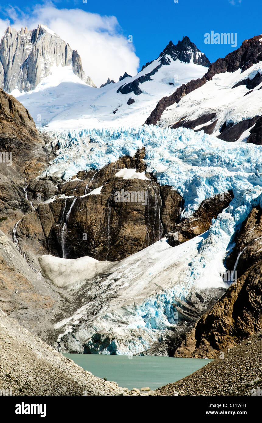 Glacier underneath the Cerro Torre or Fitz Roy mountain Chalten Patagonia Argentina South America Stock Photo