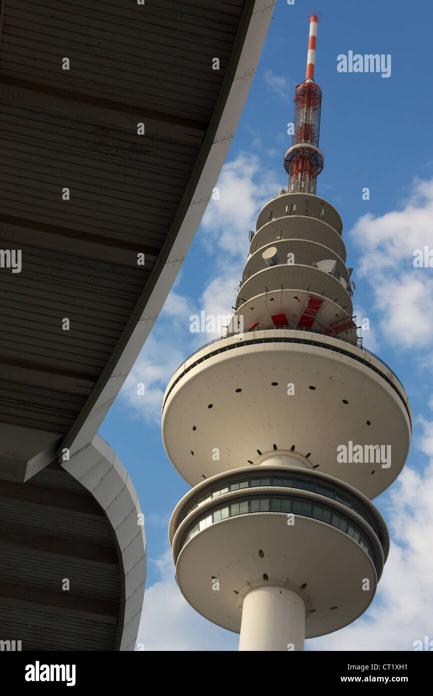Messehallen (trade fair buildings) and Fernsehturm (TV Tower) in Hamburg, Germany. Stock Photo