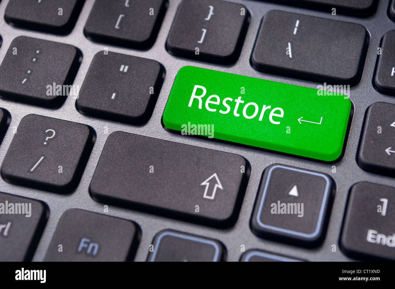 restore concepts, with a message on enter key of keyboard. Stock Photo