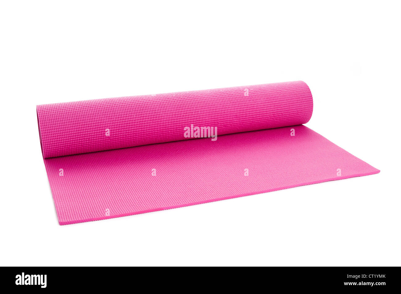 Pink Yoga Mat with White Background Stock Photo