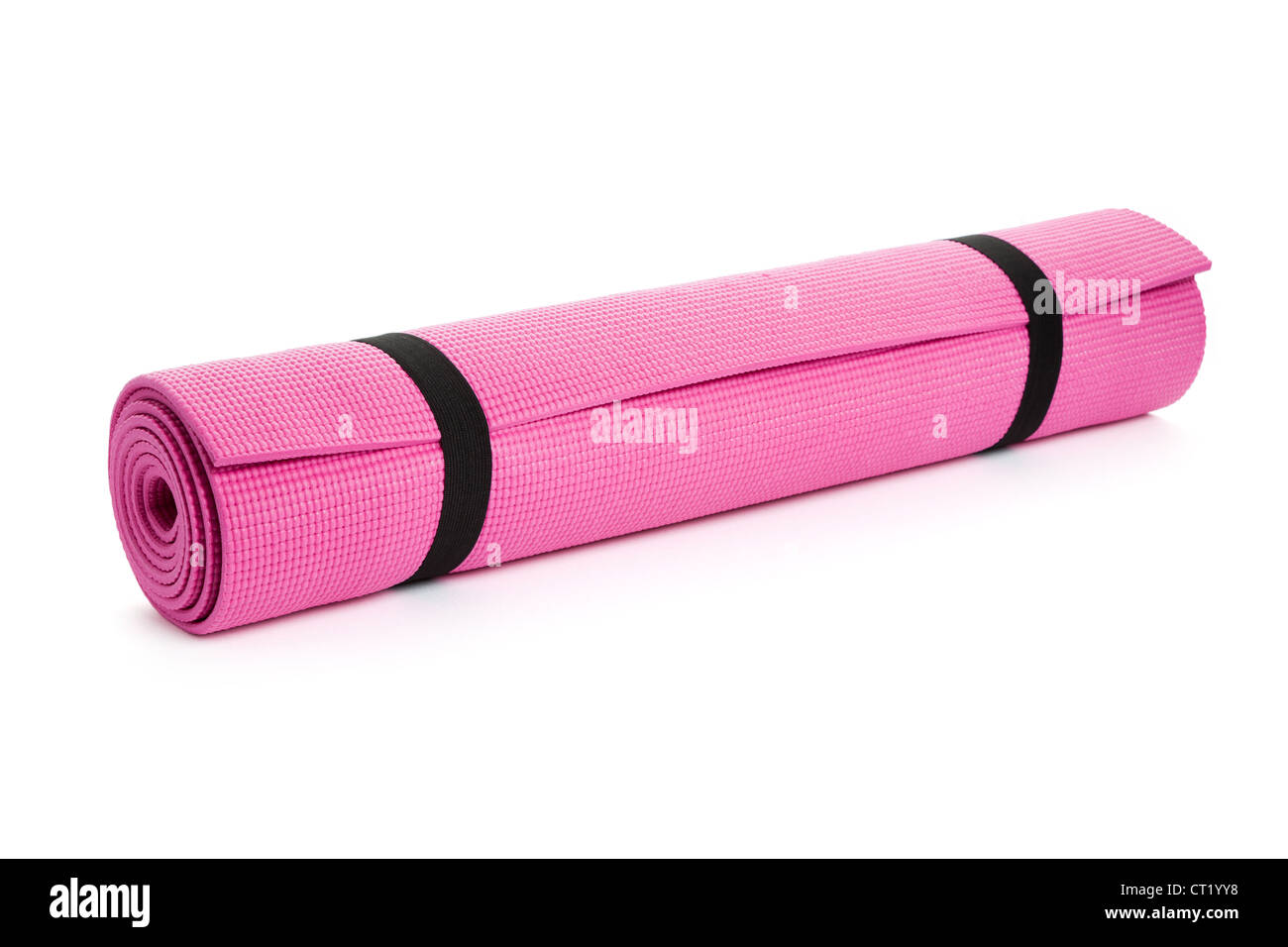 Pink Yoga Mat with White Background Stock Photo