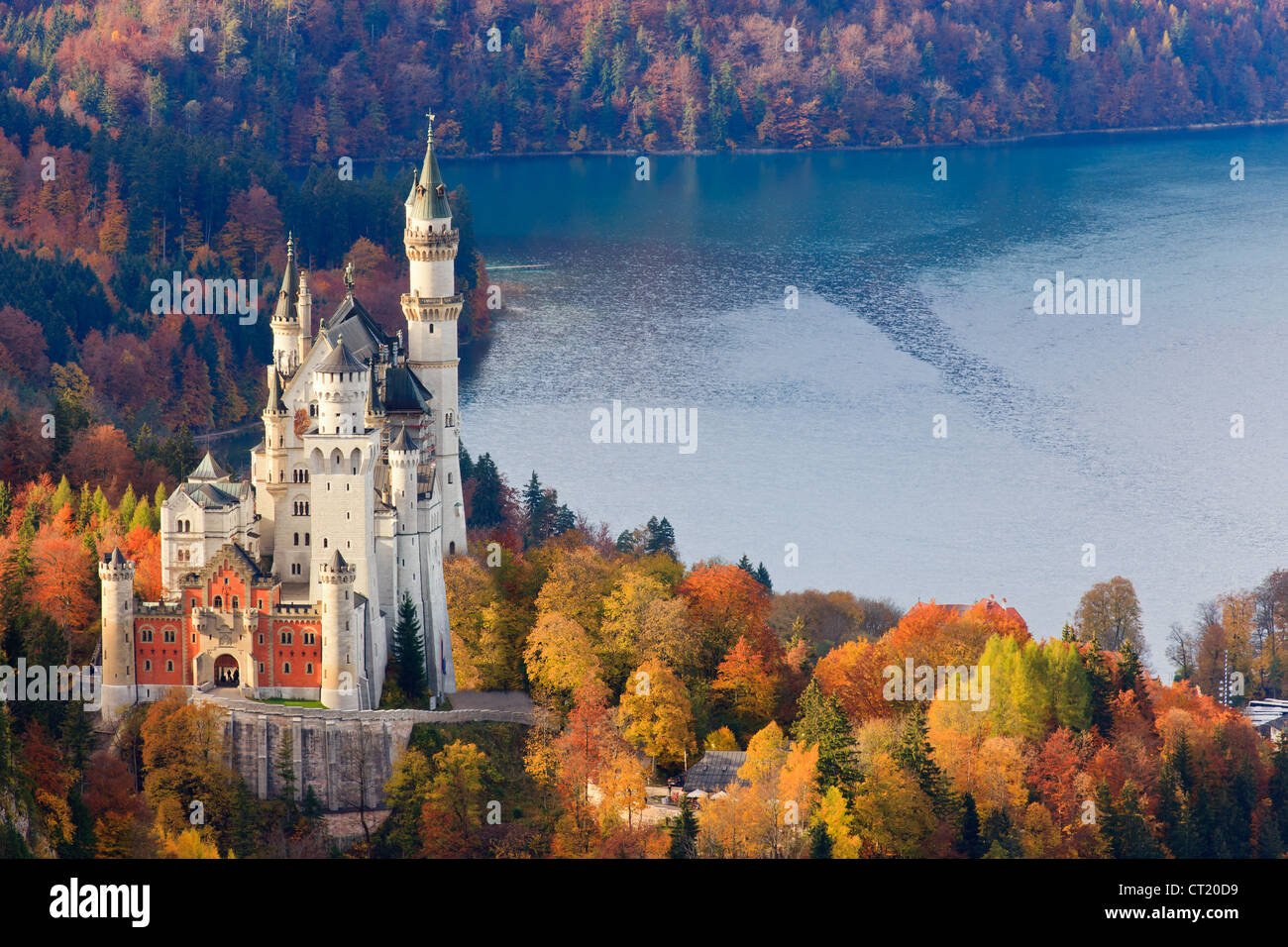 Neuschwanstein Castle In Autumn Colours Allgau Bavaria Germany Stock